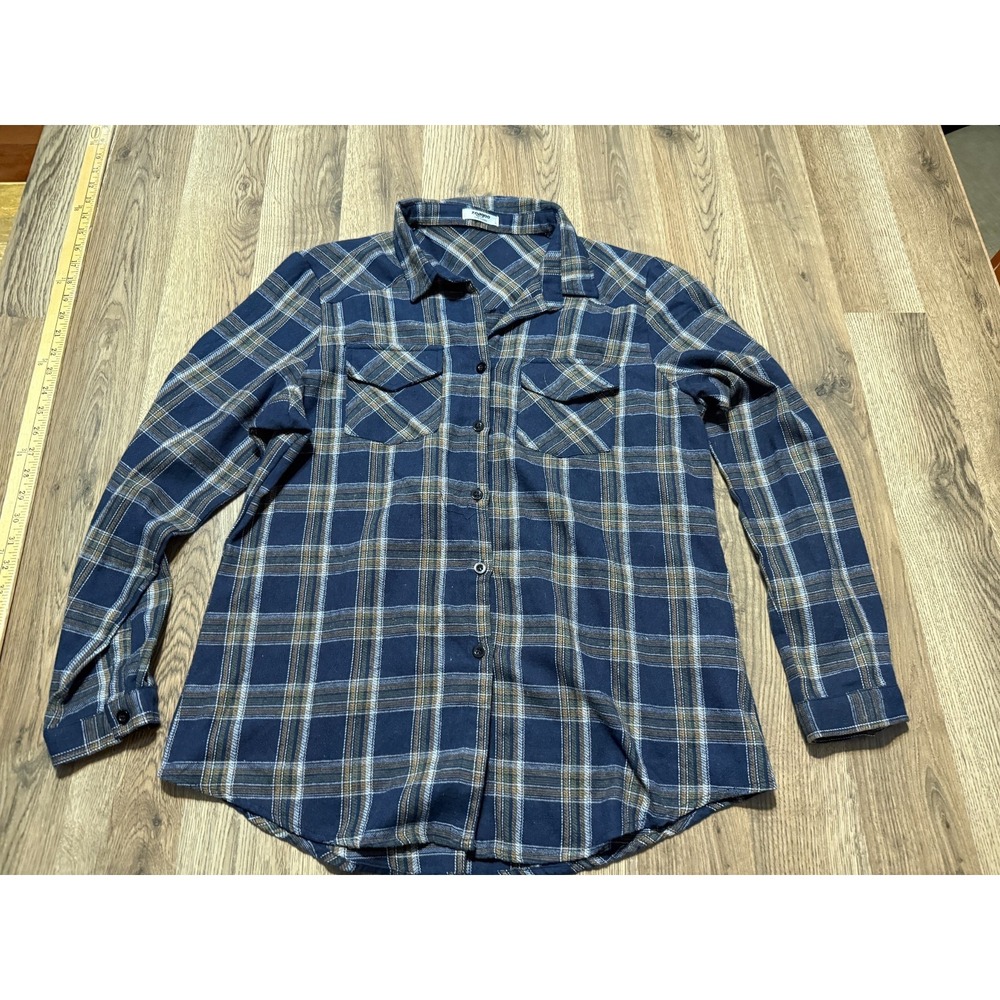 Zeagoo Shirt, Men's Large, Blue White Brown Flannel Long Sleeve Button Up